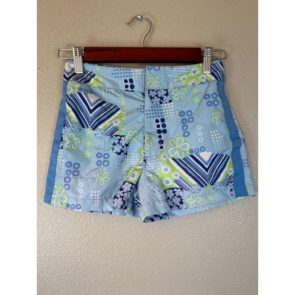 Y2K Energy Zone Girls Blue Floral Geometric‎ Board Shorts Swim Trunks Size 8